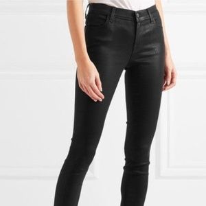 Black Coated Super Skinny Denim - J Brand Jeans